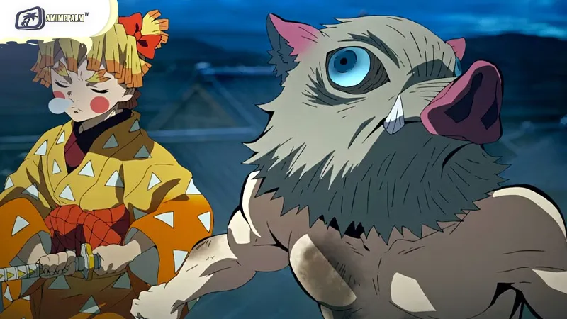 Zenitsu starts as a coward but finds courage, while Inosuke’s wild side masks his loyal heart 