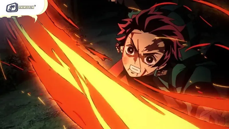 Tanjiro channels Hinokami Kagura with new mastery during battle.